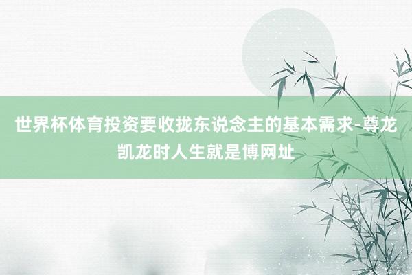 世界杯体育投资要收拢东说念主的基本需求-尊龙凯龙时人生就是博网址